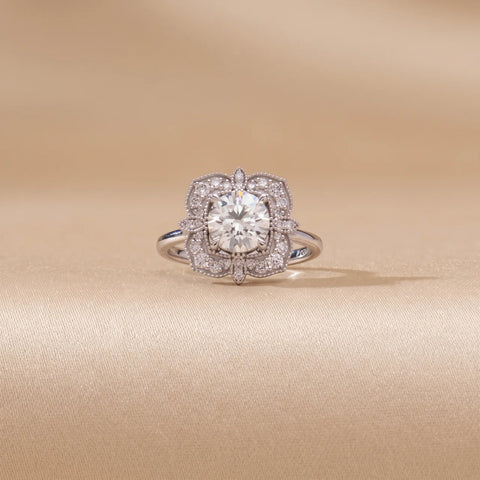Vintage Square Halo Diamond Ring