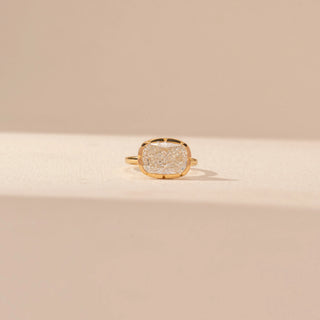 Front view of Cushion-Cut Solitaire Diamond Ring in 14KT Yellow Gold, featuring a bezel-set lab-grown diamond with rounded edges.