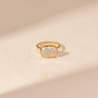 Top view of Cushion-Cut Solitaire Diamond Ring in 14KT Yellow Gold, featuring a bezel-set lab-grown diamond with rounded edges.