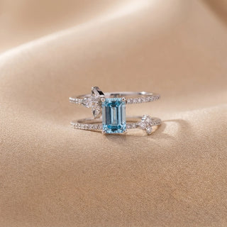 Blue Emerald Leaf Wrap Diamond Ring