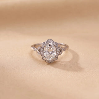 Oval Scalloped Halo Diamond Ring