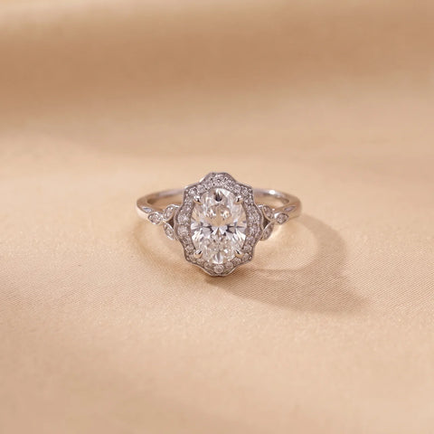 Oval Scalloped Halo Diamond Ring