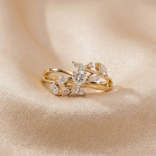 Radiant Golden Leaf Diamond Ring