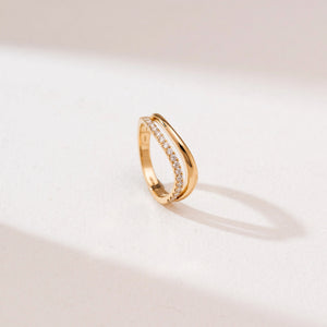 Wave Bypass Pavé Diamond Ring