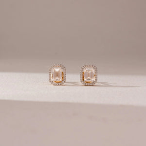 Rectangular Double Halo Diamond Earring