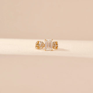 Front view of Emerald-Cut Diamond Ring in 14KT Yellow Gold, featuring an emerald-cut centre diamond and floral side accents.