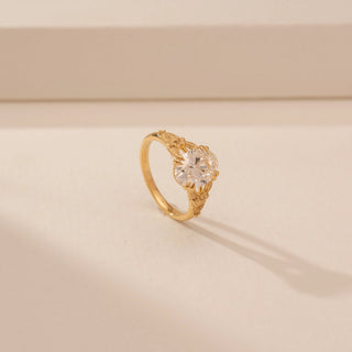 Angled view of Radiant Oval Brilliant Diamond Ring in 14KT Yellow Gold, featuring an oval lab-grown diamond.