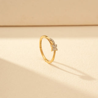 Angled view of Floral Cluster Diamond Ring in 14KT Yellow Gold, featuring round lab-grown diamonds in a floral cluster.