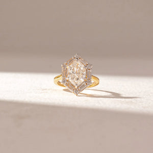 Hexagon Geometric Cluster diamond Ring