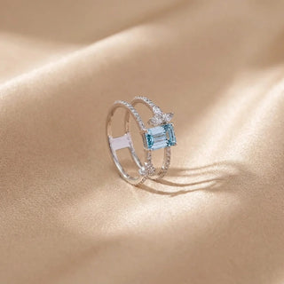 Blue Emerald Leaf Wrap Diamond Ring