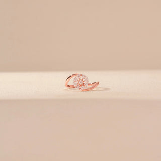 Front view of Floral Cluster Diamond Open Ring in 14KT Rose Gold, featuring a diamond flower and curved open arms.