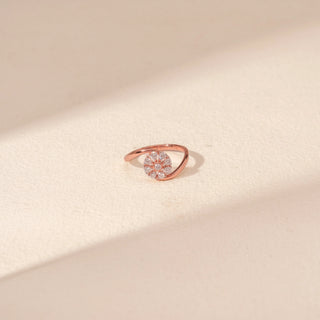 Top view of Floral Cluster Diamond Open Ring in 14KT Rose Gold, featuring a diamond flower and curved open arms.