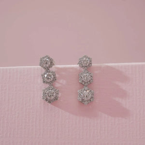 Hexagon Triple Cluster Diamond Earrings