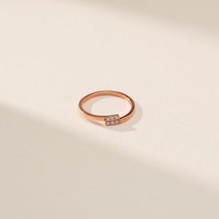 Top view of Cluster Diamond Ring in 14KT Rose Gold, featuring round lab-grown diamonds in a rectangular cluster.