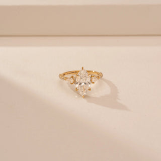 Top view of Ethereal Marquise Solitaire Diamond Ring in 14KT Yellow Gold, featuring a marquise-cut lab-grown diamond.