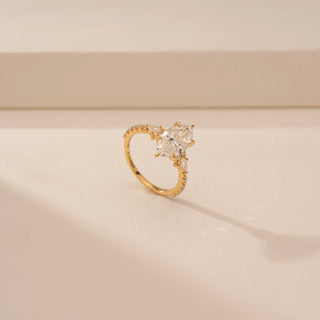 Angled view of Ethereal Marquise Solitaire Diamond Ring in 14KT Yellow Gold, featuring a marquise-cut lab-grown diamond.
