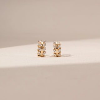 Front view of Leaf Cluster Diamond Earrings in 14KT Yellow Gold, featuring marquise and round lab-grown diamonds.