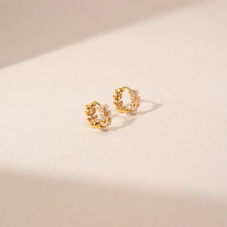 Top view of Leaf Cluster Diamond Earrings in 14KT Yellow Gold, featuring marquise and round lab-grown diamonds.