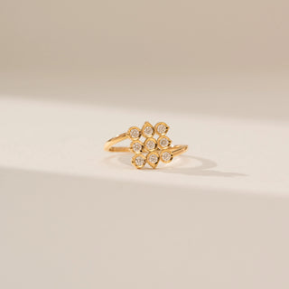 Front view of Refined Orbit Sparkle Diamond Ring in 14KT Yellow Gold, featuring a cluster of round lab-grown diamonds.
