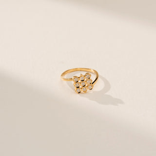 Top view of Refined Orbit Sparkle Diamond Ring in 14KT Yellow Gold, featuring a cluster of round lab-grown diamonds.