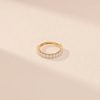 Top view of Elegant Linked Pave Diamond Ring in 14KT Yellow Gold, featuring round lab-grown diamonds in a linked design.