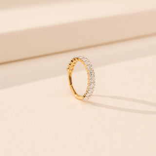 Angled view of Elegant Linked Pave Diamond Ring in 14KT Yellow Gold, featuring round lab-grown diamonds in a linked design.