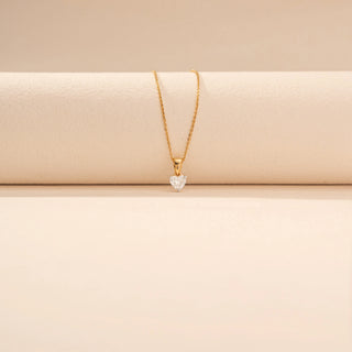 Front view of Heart-Shaped Solitaire Diamond Pendant in 14KT Yellow Gold, featuring a heart-cut diamond on a delicate chain.