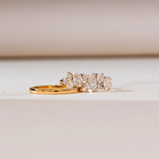 Side view of Asymmetric Multi-Shape Diamond Ring in 14KT yellow gold, showcasing an oval centre diamond with mixed diamond shapes and a layered dual-band silhouette.