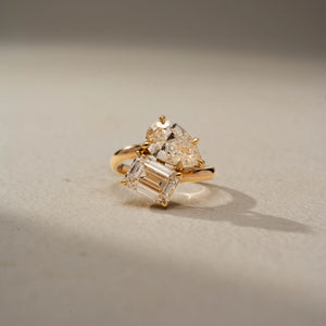 Golden Dual Diamond Fashion Ring