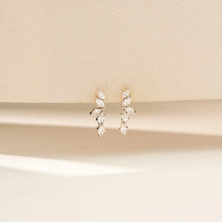 Front view of Delicate Vine Cluster Diamond Earrings in 14KT Yellow Gold, featuring marquise lab-grown diamonds.