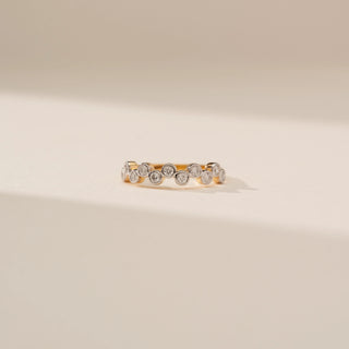 Front view of Elegant Alternating Motif Diamond Ring in 14KT Yellow Gold, featuring round lab-grown diamonds.