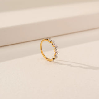 Angled view of Elegant Alternating Motif Diamond Ring in 14KT Yellow Gold, featuring round lab-grown diamonds.