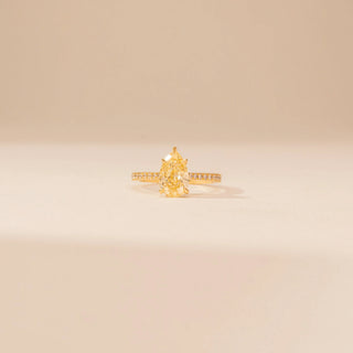 Front view of Ethereal Pear Solitaire Diamond Ring in 14KT Yellow Gold, featuring a pear-cut lab-grown diamond.