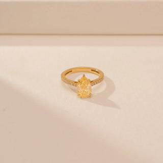 Top view of Ethereal Pear Solitaire Diamond Ring in 14KT Yellow Gold, featuring a pear-cut lab-grown diamond.