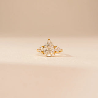 Front view of Royal Pear Floral Diamond Ring in 14KT Yellow Gold, featuring pear-cut lab-grown diamonds in a floral design.