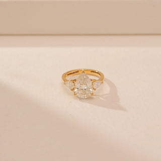 Top view of Royal Pear Floral Diamond Ring in 14KT Yellow Gold, featuring pear-cut lab-grown diamonds in a floral design.