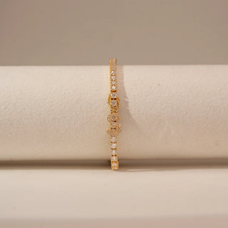 Front view of Delicate Diamond Initial Charm Bracelet in 14KT Dual Gold, featuring round lab-grown diamonds and initial charm.