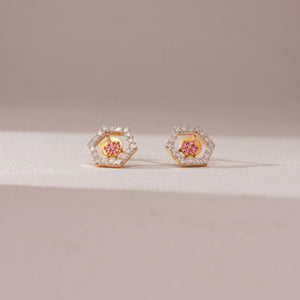 Hexagon Halo Cluster Diamond Earring