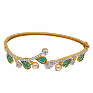 Leafy Enamel Pearl Diamond Bracelet