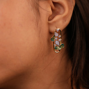 Green Leafy Enamel Diamond Earrings