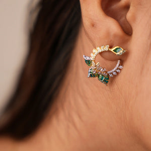 Green Enamel Diamond Hoop Earrings