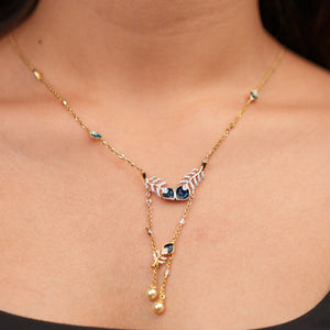 Pearl Leafy Enamel Diamond Necklace