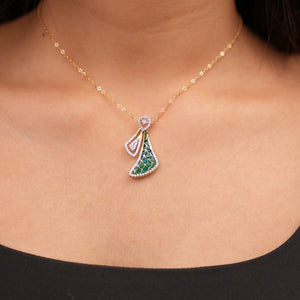 Abstract Green Enamel Diamond Pendant