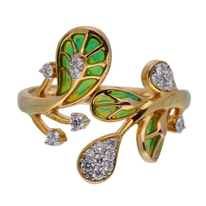 Foliate Mixed Enamel Diamond Ring