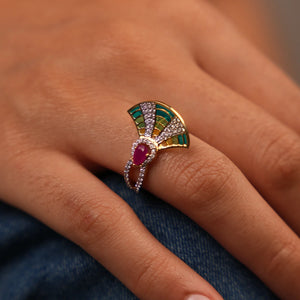 Peacock Feather Ruby Diamond Ring