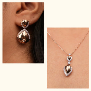 Set of 2|Asymmetric Bow Lab Grown Diamond Jewelry Set | Pendant Necklace & Drop Earrings