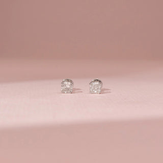 Front view of Elegant Cushion Cut Diamond Earrings in 14KT White Gold, featuring cushion-cut lab-grown diamonds.