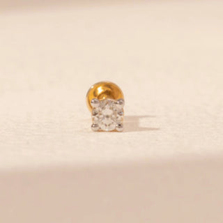 Front view of Cushion Diamond Nosepin in 14KT Yellow Gold, featuring a cushion-cut diamond with a rounded square shape.