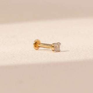 Side view of Cushion Diamond Nosepin in 14KT Yellow Gold, featuring a cushion-cut diamond with a rounded square shape.