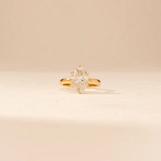Front view of Royal Oval Bloom Diamond Ring in 14KT Yellow Gold, featuring an oval lab-grown diamond in a floral design.